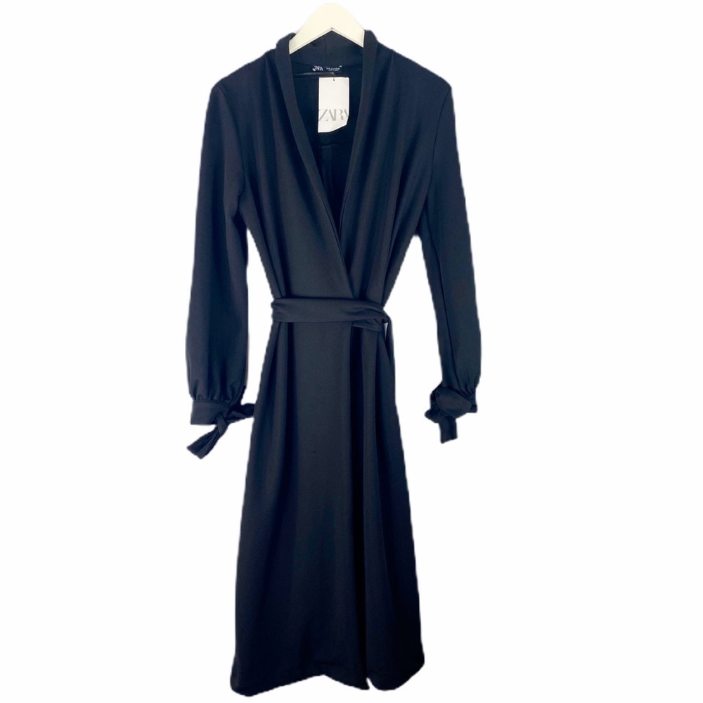 [Zara] Classic Black Wrap Duster Jacket